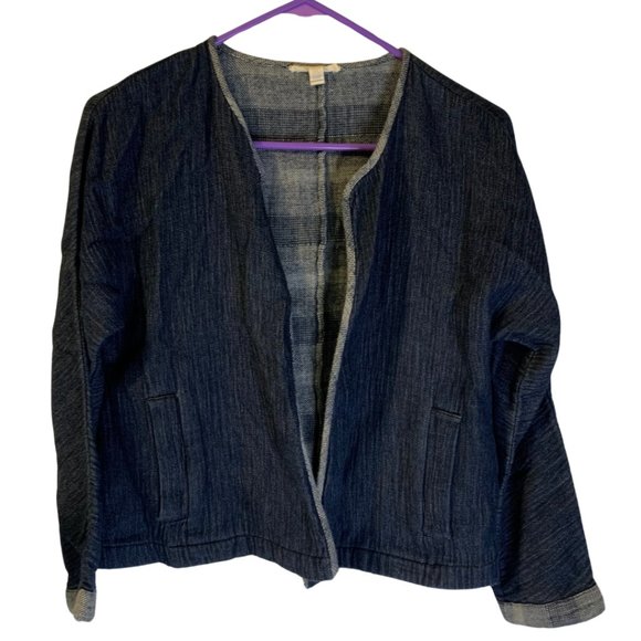 Eileen Fisher Women's Denim Jacket Petite Size PP 2P 4P Open Front Blue Boxy - Picture 1 of 6